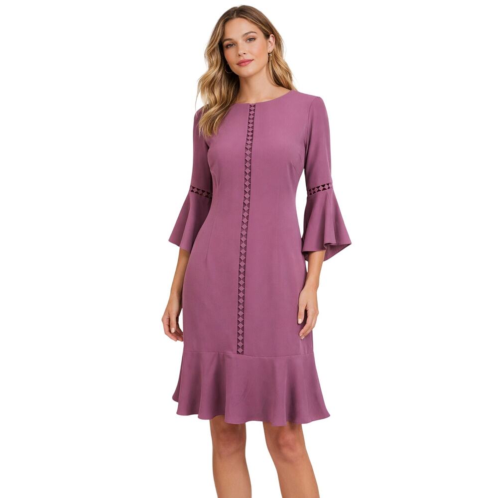 White House Black Market Bell Sleeve Dress in Warm Violet EUC Size 10